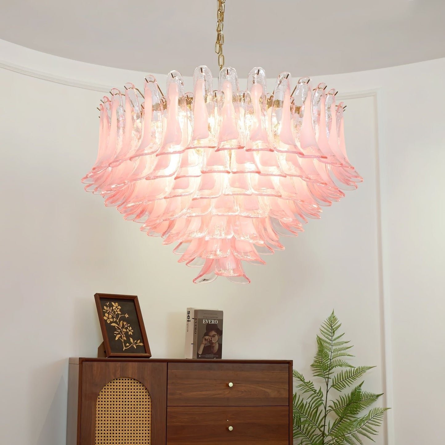 Gold & Pink Barcelona Murano Chandelier with 16 E14 Bulbs