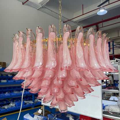 Gold & Pink Barcelona Murano Chandelier with 16 E14 Bulbs
