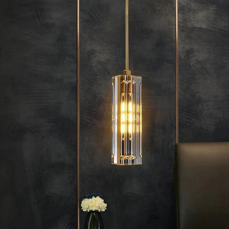 Golden Rectangular Crystal Pendant Lighting