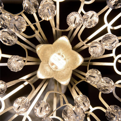 Hanasaku Flower Sixteen-Light Flush Mount in Antique Silver Leaf with Hand-Cut Crystal Accents