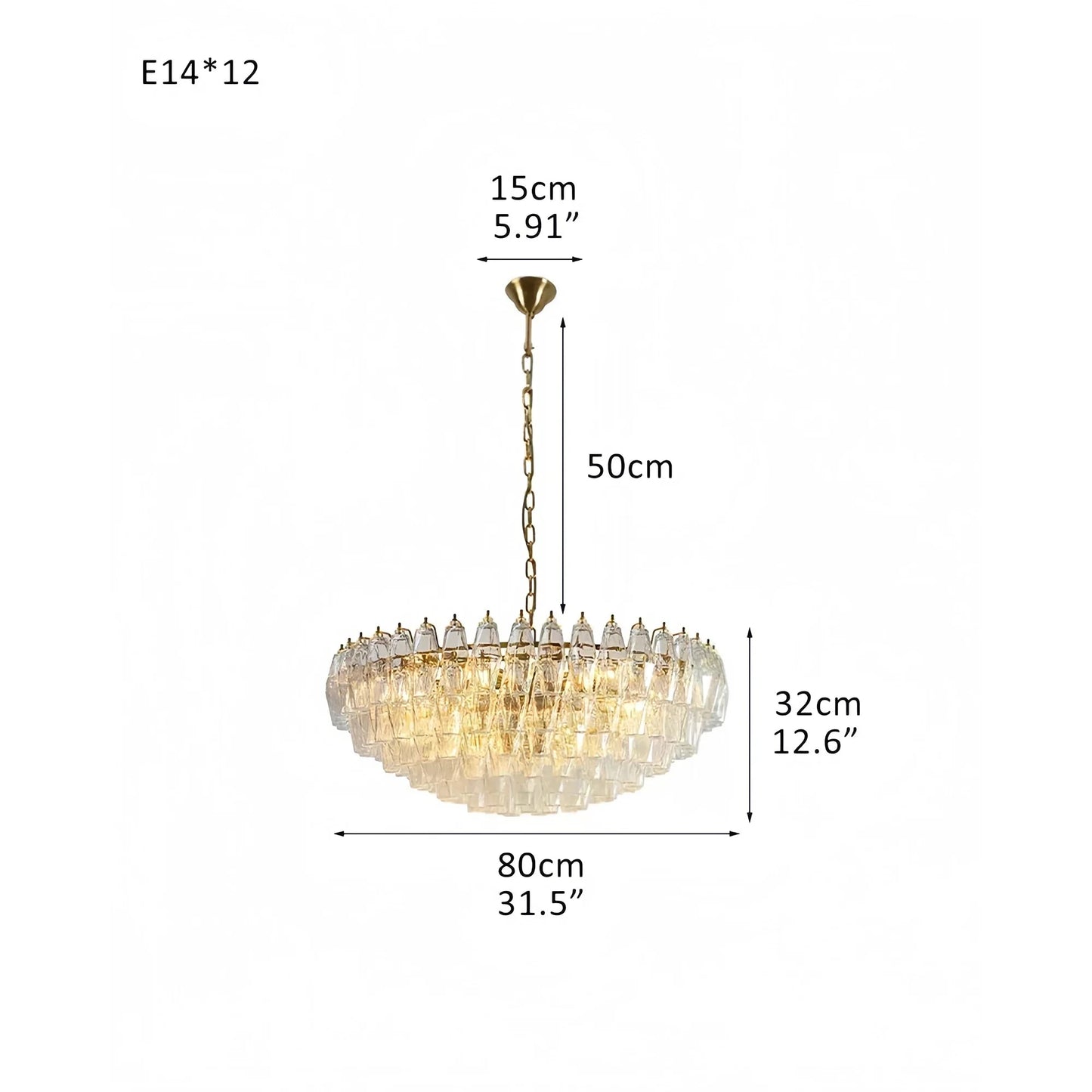 Hand Blown Tier Glass Large Murano Chandelier 24"31"40"