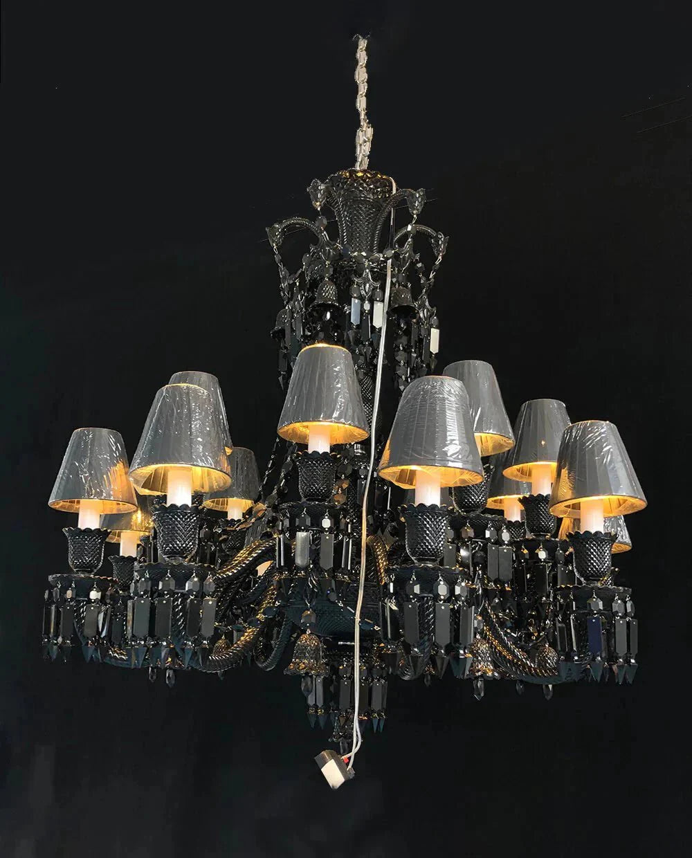 Inspired 18 Lights Black Chandelier Lustre Crystal Lighting with Lampshades