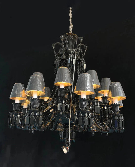 Inspired 18 Lights Black Chandelier Lustre Crystal Lighting with Lampshades