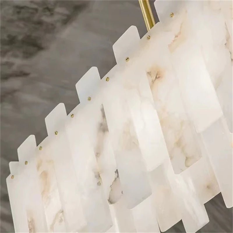 Jean Modern Marble Alabaster Linear Chandelier Over Dining Table