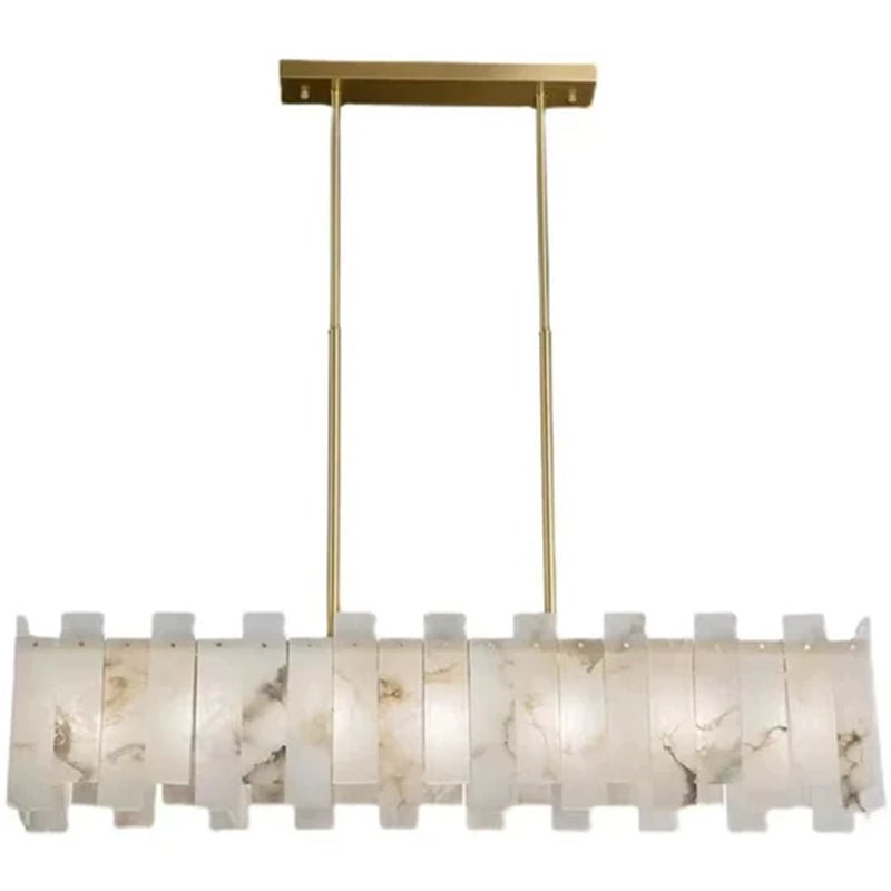 Jean Modern Marble Alabaster Linear Chandelier Over Dining Table
