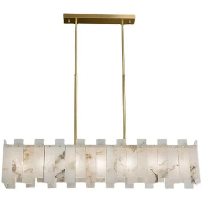 Jean Modern Marble Alabaster Linear Chandelier Over Dining Table