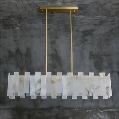 Jean Modern Marble Alabaster Linear Chandelier Over Dining Table