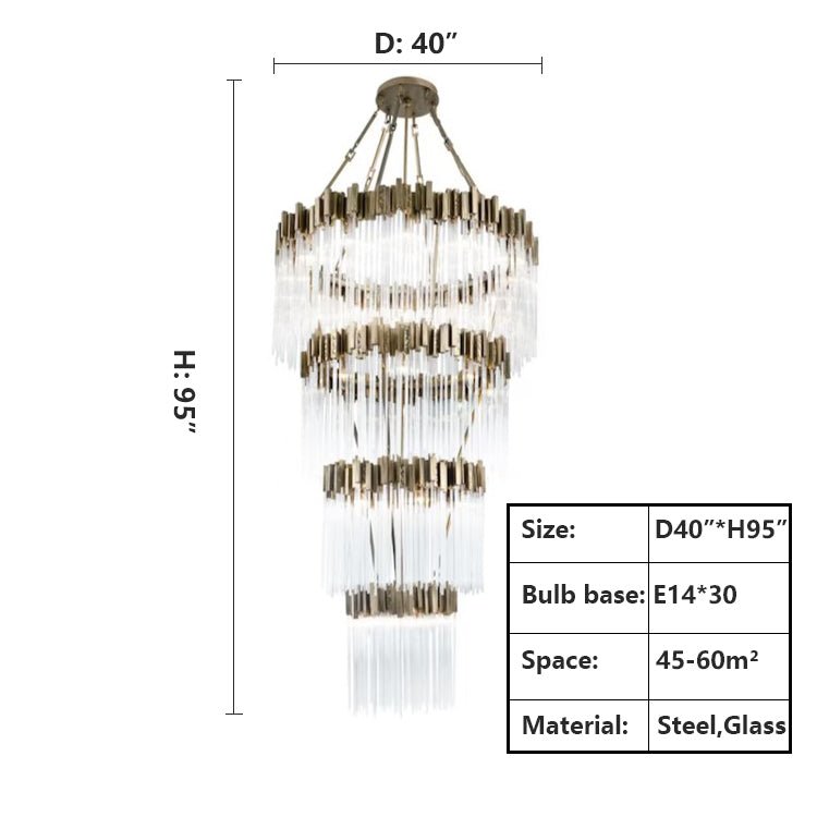 Large Elegant Multi-layers Glam Glass Chandelier for High-ceiling Staircase/Entryway/Living/meeting Room
