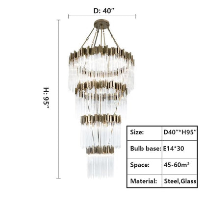 Large Elegant Multi-layers Glam Glass Chandelier for High-ceiling Staircase/Entryway/Living/meeting Room