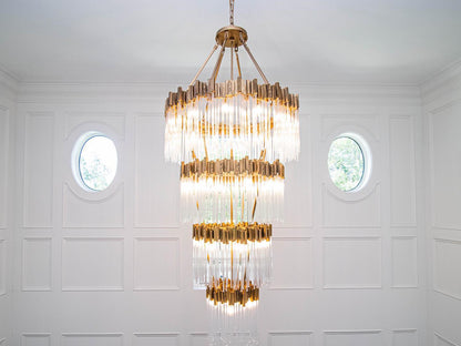 Large Elegant Multi-layers Glam Glass Chandelier for High-ceiling Staircase/Entryway/Living/meeting Room