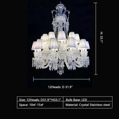 Large Light Luxury Classic Tiered Crystal Candle shaded Chandelier for High-ceiling Rooms/Living Room