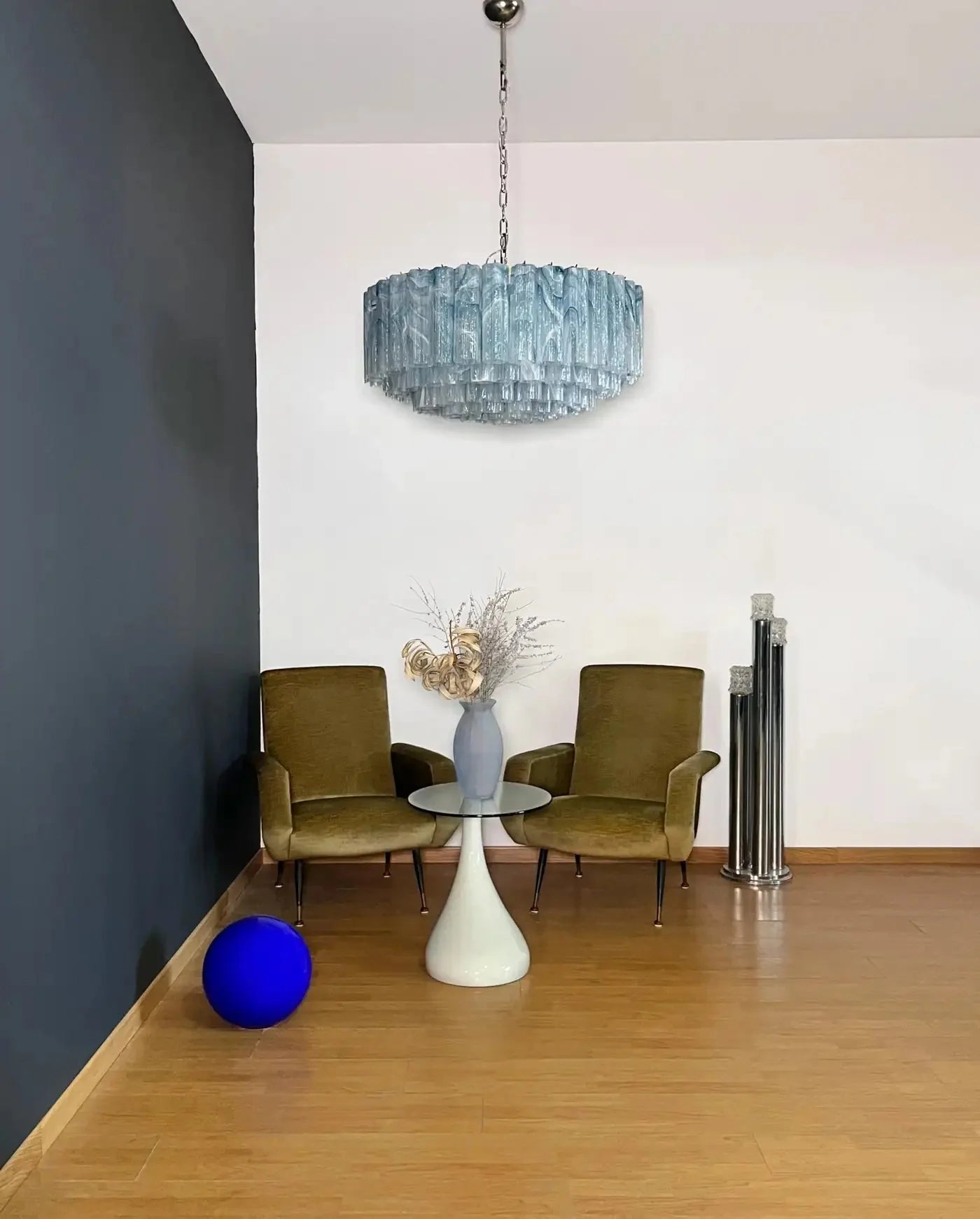 Large Murano glass Chandelier -101 blue alabaster glass tube