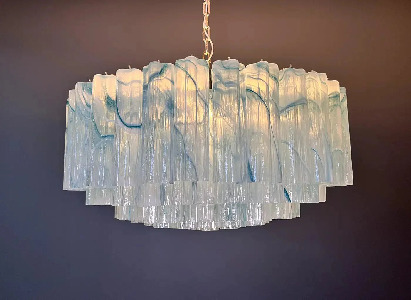 Large Murano glass Chandelier -101 blue alabaster glass tube