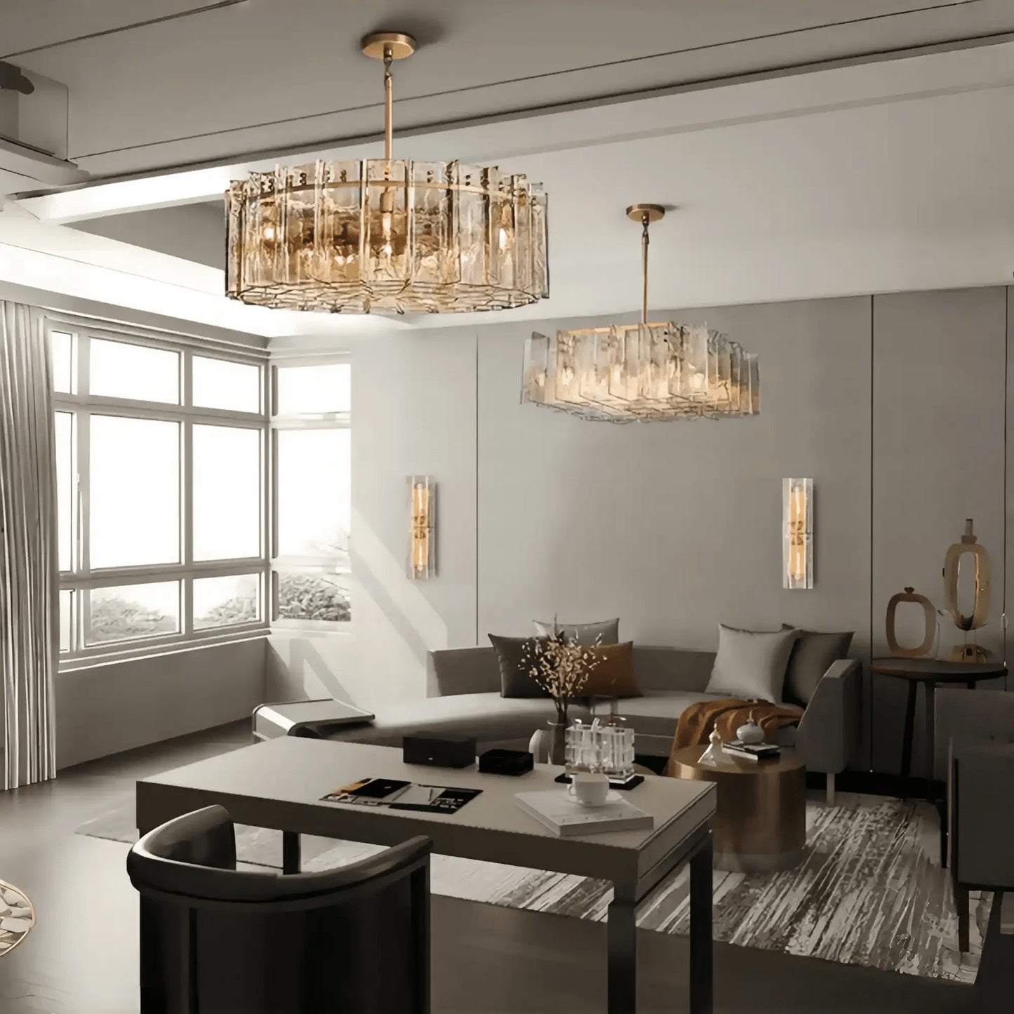 Lattic Smoke Glass Round Chandelier 36'' 48''