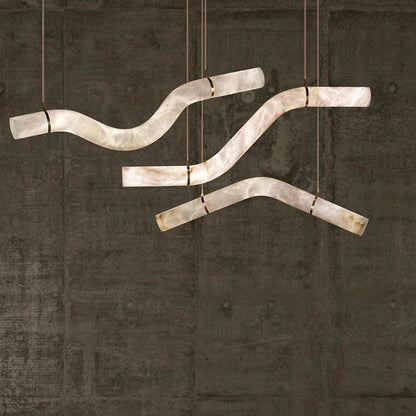 Liberty Curved Pendant Alabaster Chandelier, Pendant Light Over Dining Table