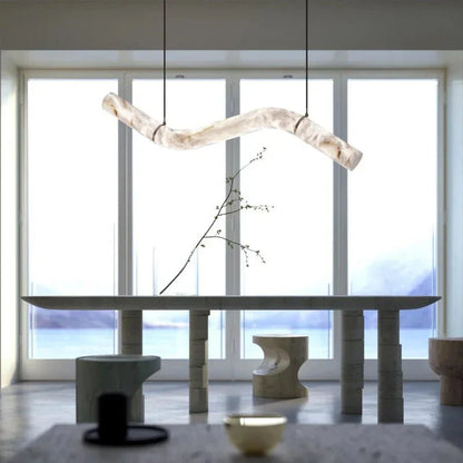 Liberty Curved Pendant Alabaster Chandelier, Pendant Light Over Dining Table