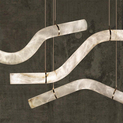 Liberty Curved Pendant Alabaster Chandelier, Pendant Light Over Dining Table