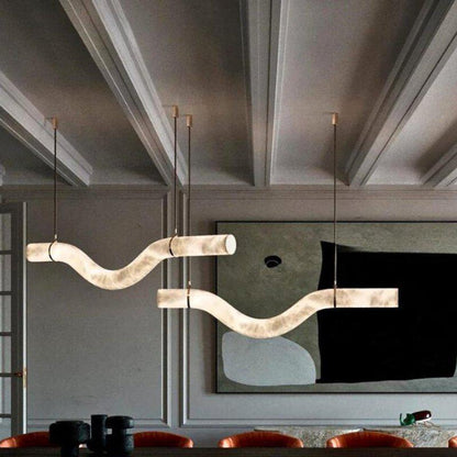 Liberty Curved Pendant Alabaster Chandelier, Pendant Light Over Dining Table