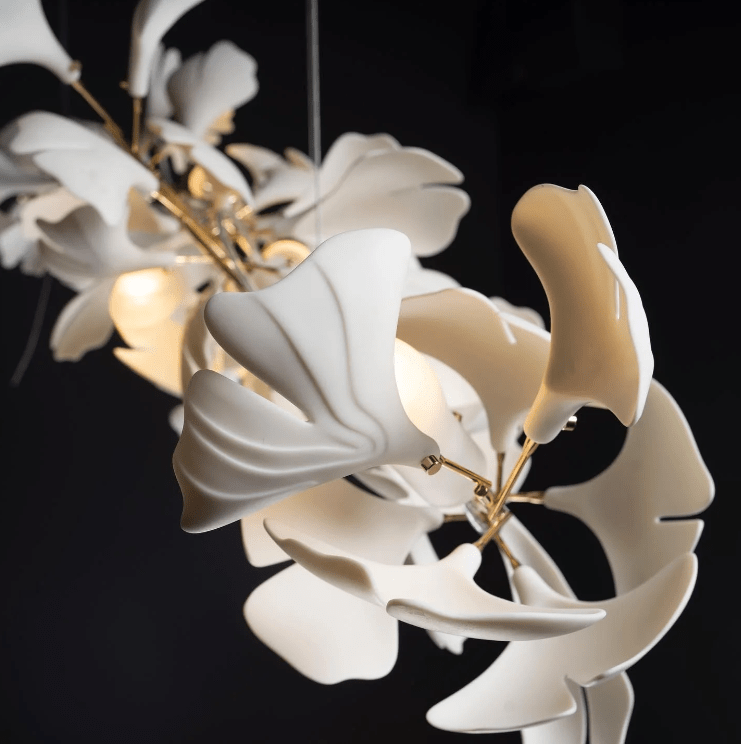 Linear Ginkgo Ceramic Chandelier for Dining Room/Kitchen Island