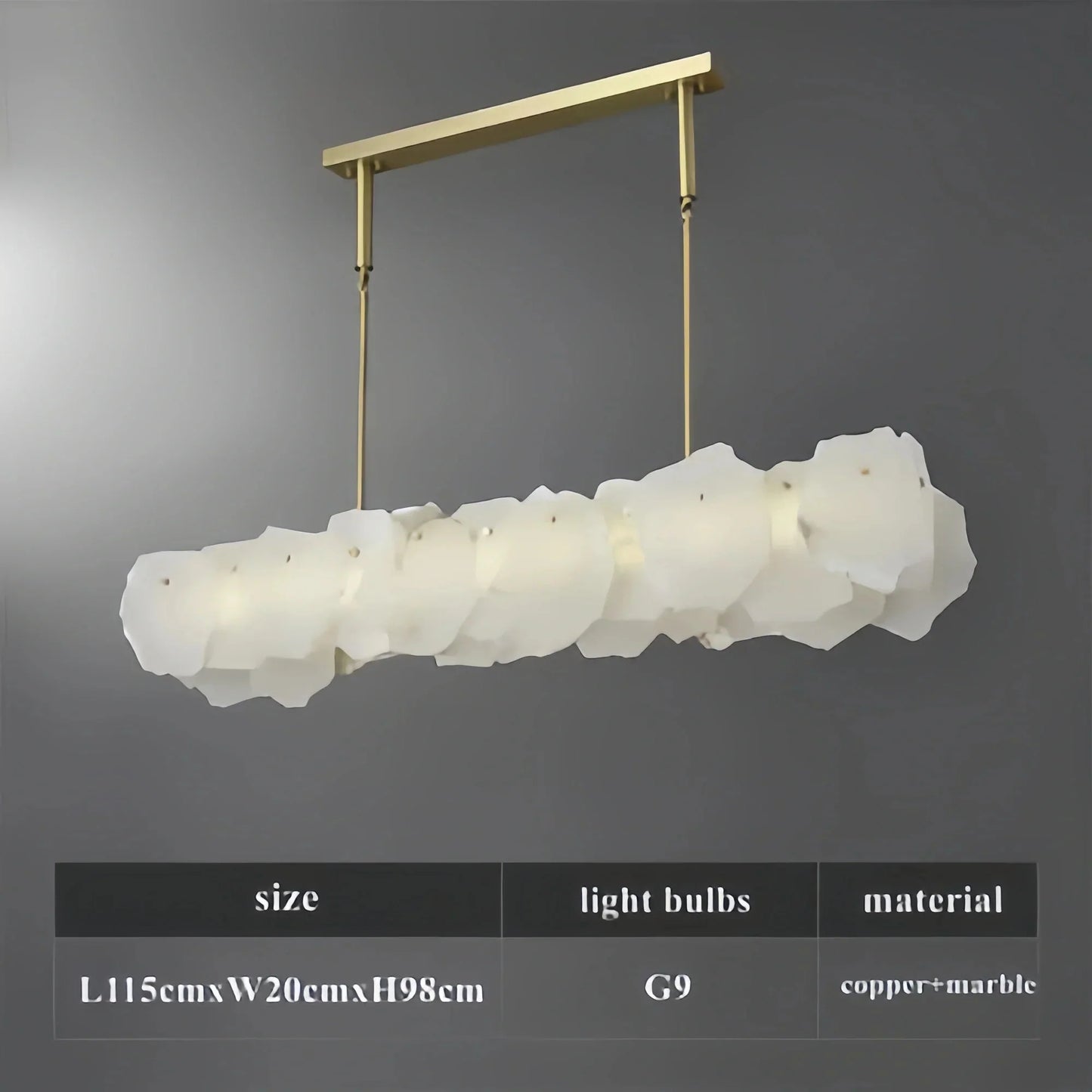 Luxury Alabaster Flakes Linear Chandelier Hanging Rod Light