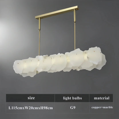 Luxury Alabaster Flakes Linear Chandelier Hanging Rod Light