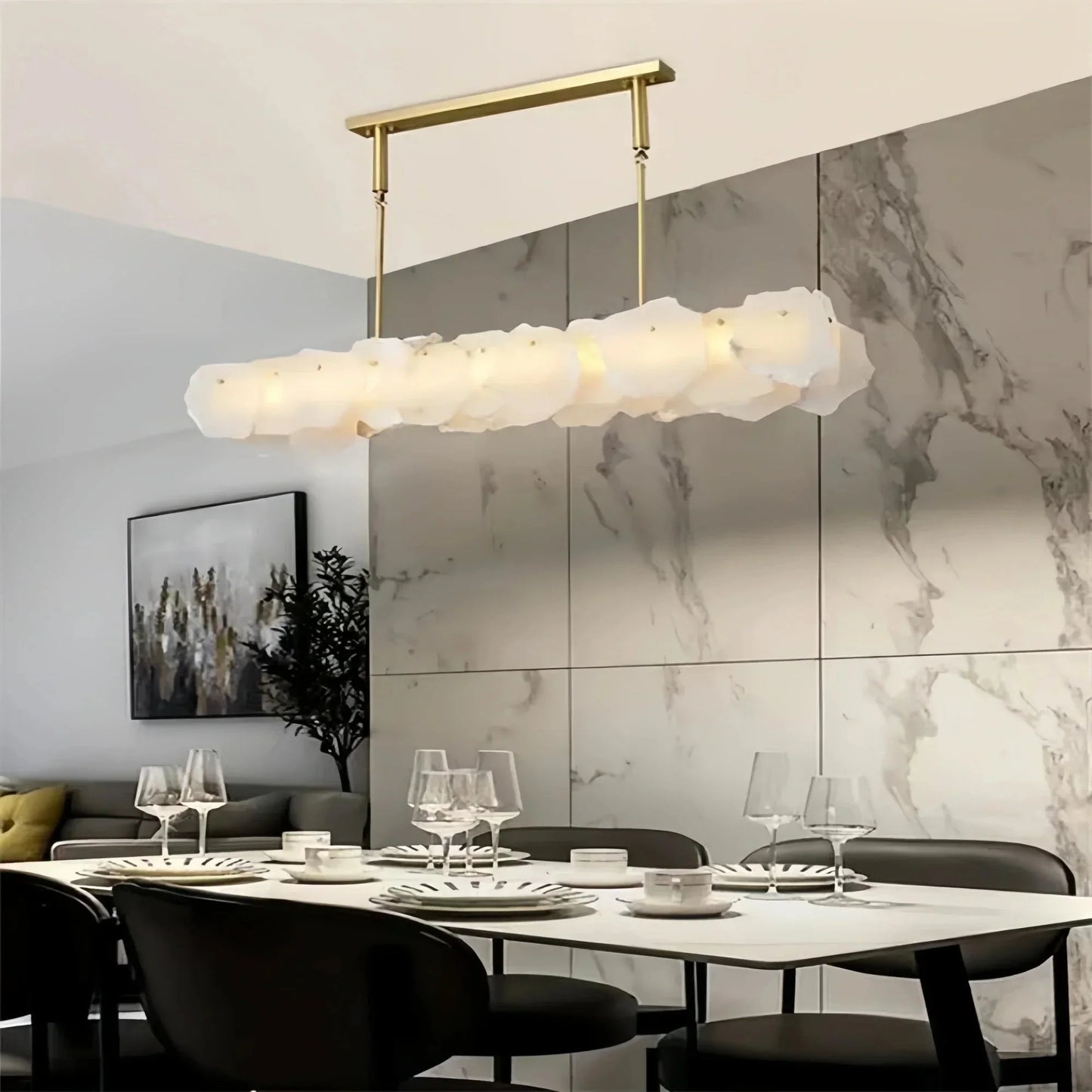 Luxury Alabaster Flakes Linear Chandelier Hanging Rod Light