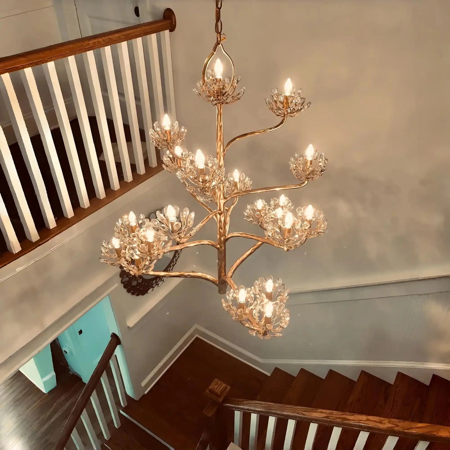 Luxury Branch Flower Chandelier in Gold for Living Room Staircase and Bedroom Lighting