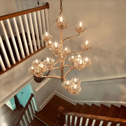 Luxury Branch Flower Chandelier in Gold for Living Room Staircase and Bedroom Lighting