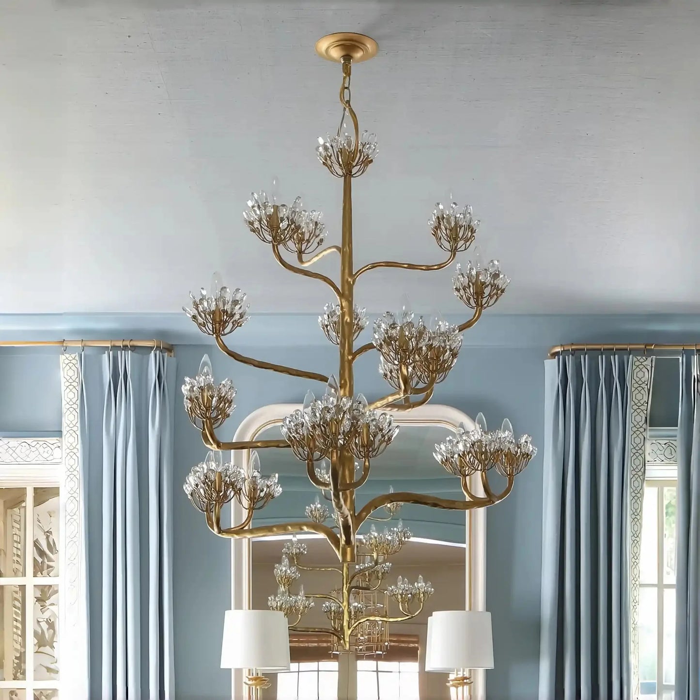 Luxury Branch Flower Chandelier in Gold for Living Room Staircase and Bedroom Lighting