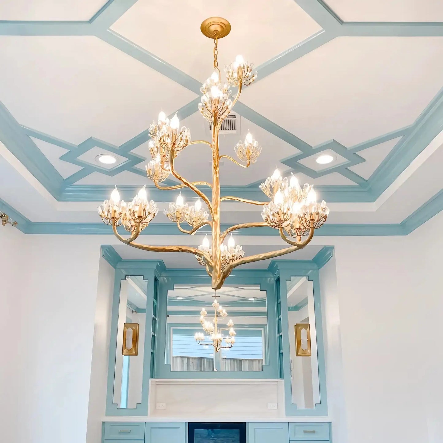 Luxury Branch Flower Chandelier in Gold for Living Room Staircase and Bedroom Lighting
