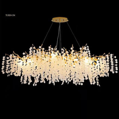 Luxury Branches Crystal Frosted Glass Chandelier Set for Living and Dining Room