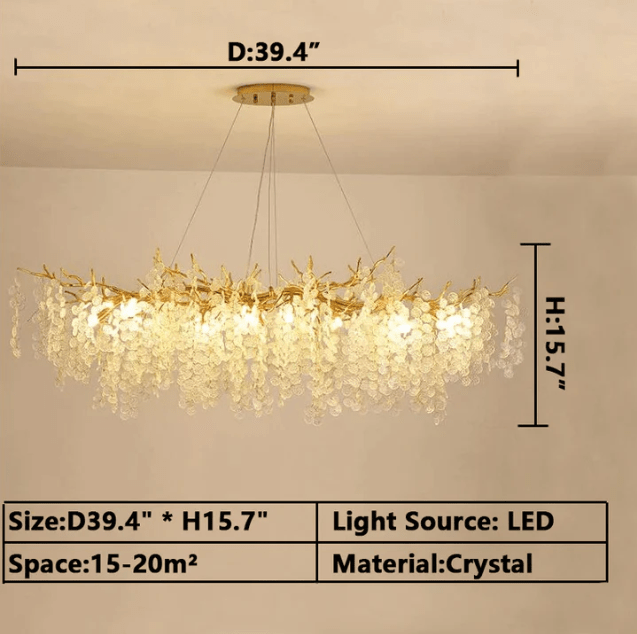 Luxury Branches Crystal Frosted Glass Chandelier Set for Living and Dining Room