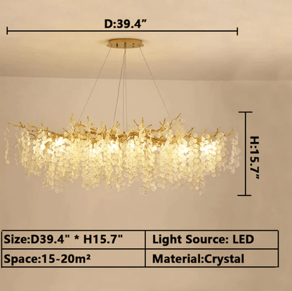 Luxury Branches Crystal Frosted Glass Chandelier Set for Living and Dining Room