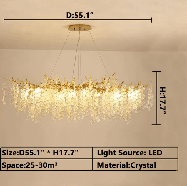 Luxury Branches Crystal Frosted Glass Chandelier Set for Living and Dining Room
