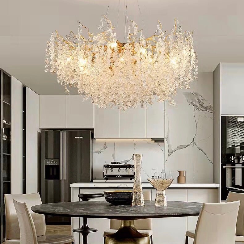 Luxury Branches Crystal Frosted Glass Chandelier Set for Living and Dining Room