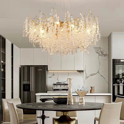 Luxury Branches Crystal Frosted Glass Chandelier Set for Living and Dining Room