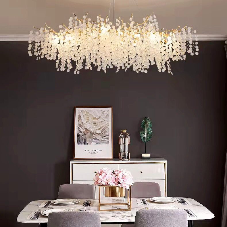 Luxury Branches Crystal Frosted Glass Chandelier Set for Living and Dining Room