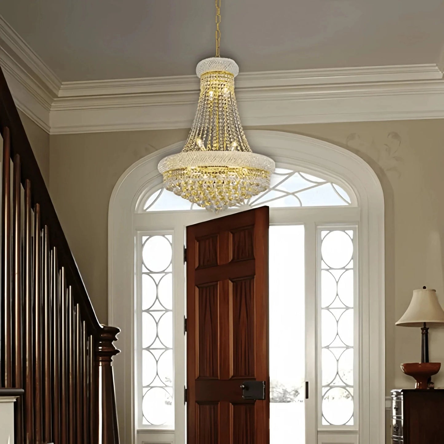 Luxury Empire Foyer K9 Crystal Chandelier Light Fixture In Gold/ Chrome Finish