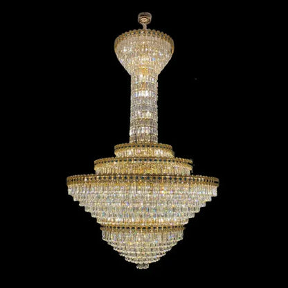 Luxury Extra Large Conical Funnel Crystal Chandelier with Sapphire for High Ceiling