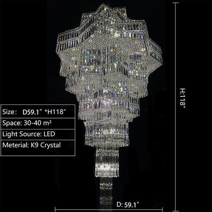 Luxury Extra Large Plaza Multi-Tier Crystal Chandelier For Hotel Hall / 2 Story Foyer / High Ceiling Living Room