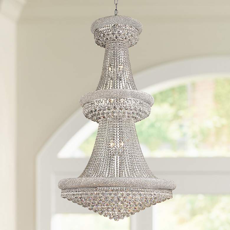 Luxury Modern Primo Wide Gold Crystal Chandelier for High Ceiling Foyer & Staircase
