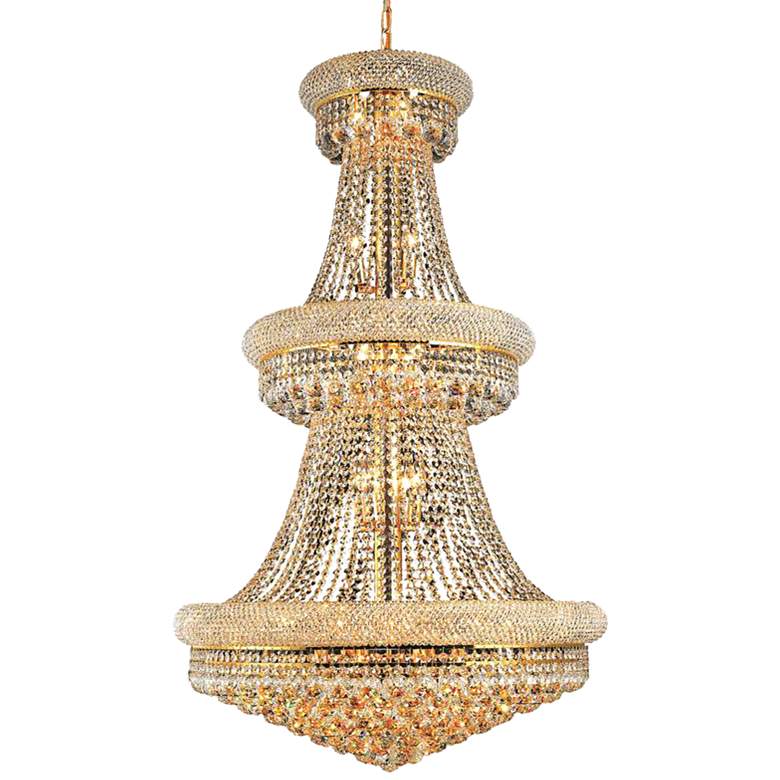 Luxury Modern Primo Wide Gold Crystal Chandelier for High Ceiling Foyer & Staircase