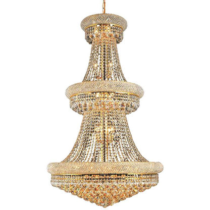 Luxury Modern Primo Wide Gold Crystal Chandelier for High Ceiling Foyer & Staircase