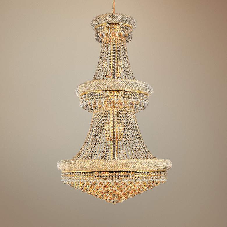 Luxury Modern Primo Wide Gold Crystal Chandelier for High Ceiling Foyer & Staircase