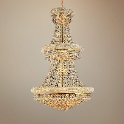 Luxury Modern Primo Wide Gold Crystal Chandelier for High Ceiling Foyer & Staircase