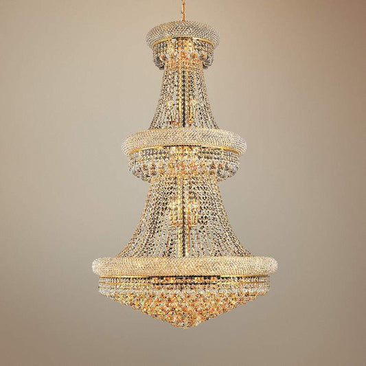 Luxury Modern Primo Wide Gold Crystal Chandelier for High Ceiling Foyer & Staircase
