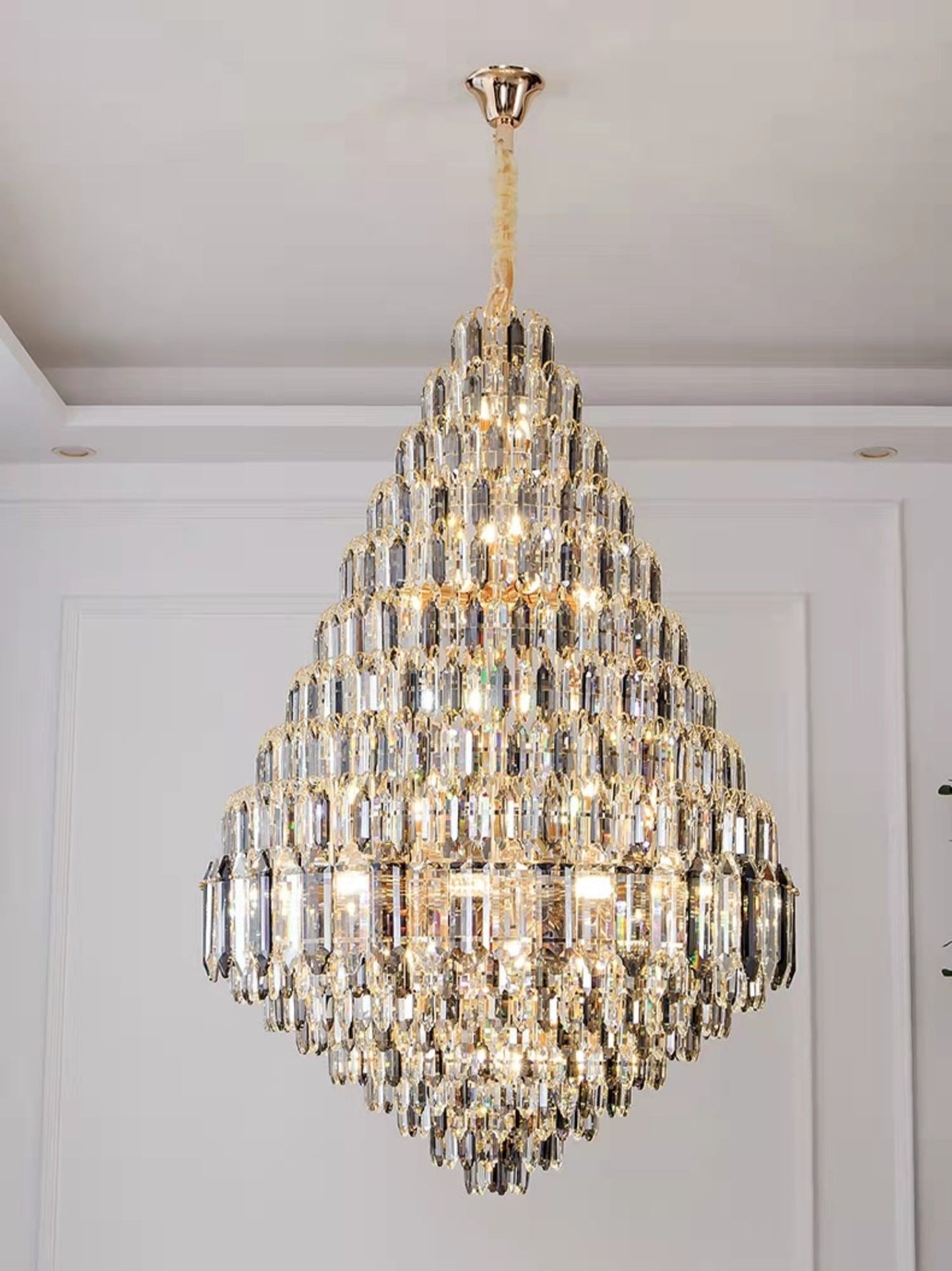 Luxury Multi-tiered Honeycomb Crystal Chandelier for High Ceiling
