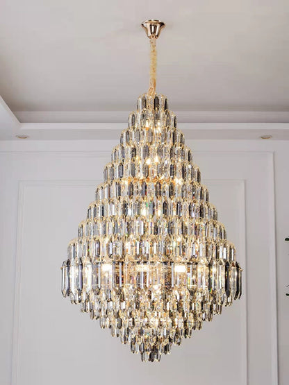 Luxury Multi-tiered Honeycomb Crystal Chandelier for High Ceiling