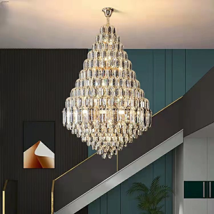 Luxury Multi-tiered Honeycomb Crystal Chandelier for High Ceiling