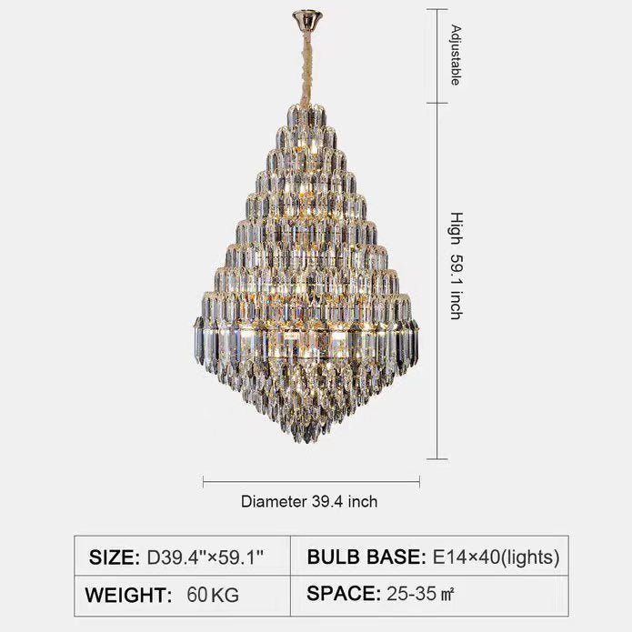 Luxury Multi-tiered Honeycomb Crystal Chandelier for High Ceiling